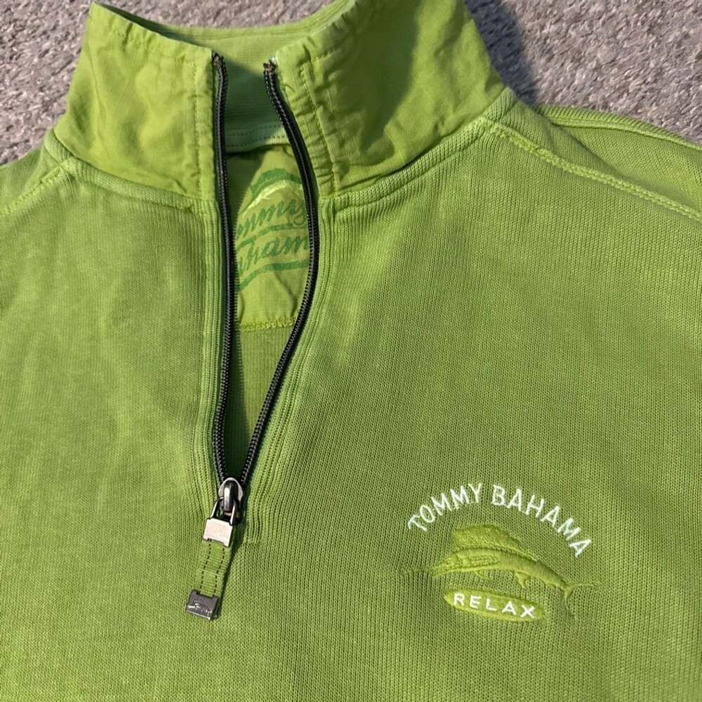 Tommy Bahama Relax 1/4 Zip Pullover Size XL Green Cotton